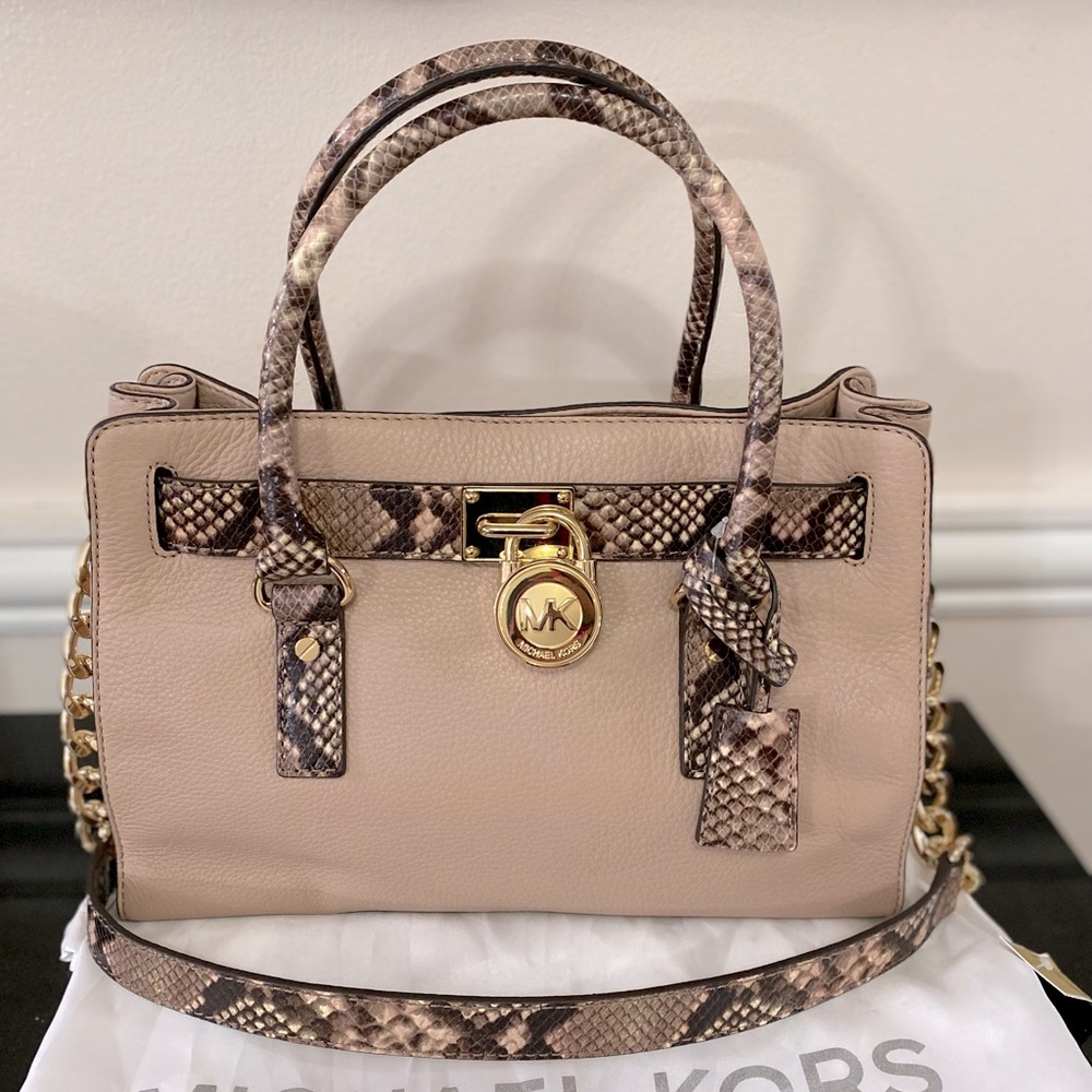 Michael Kors Beige and Snake Print Satchel